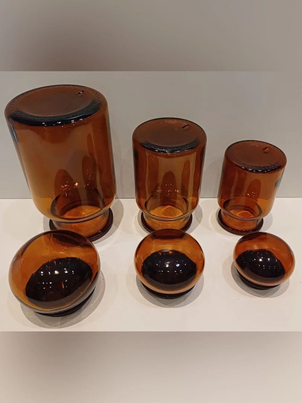Vintage 1970’s Amber Glass Apothecary Jar Set of 3 - Home Accents